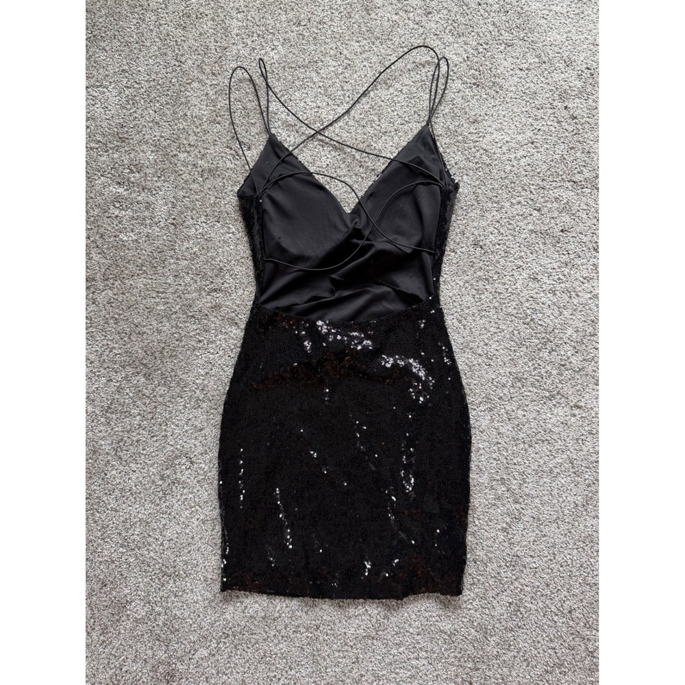 B Darlin‎ Black Sequin Mini Dress Crisscross Back Size M - Picture 5 of 7